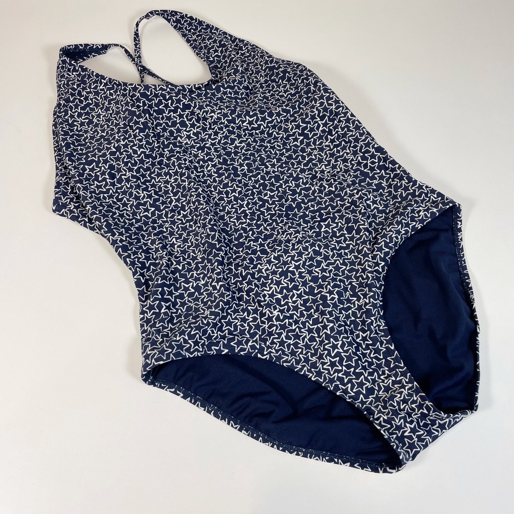 GAP One Piece Stars‎ Swimsuit Bikini Womens L Navy Blue Cross Back Scoop Neck